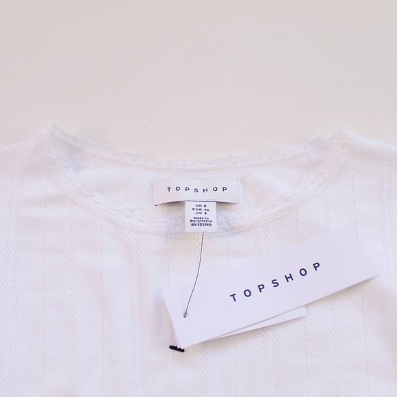 TOPSHOP Ribbed Long Sleeve Pointelle Crop Top - Picture 4 of 6